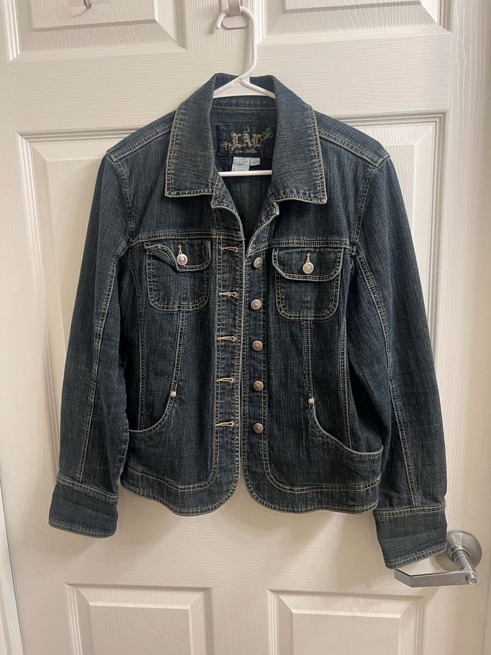 Live A Little Denim Jacket Size L Dark Wash Hipster